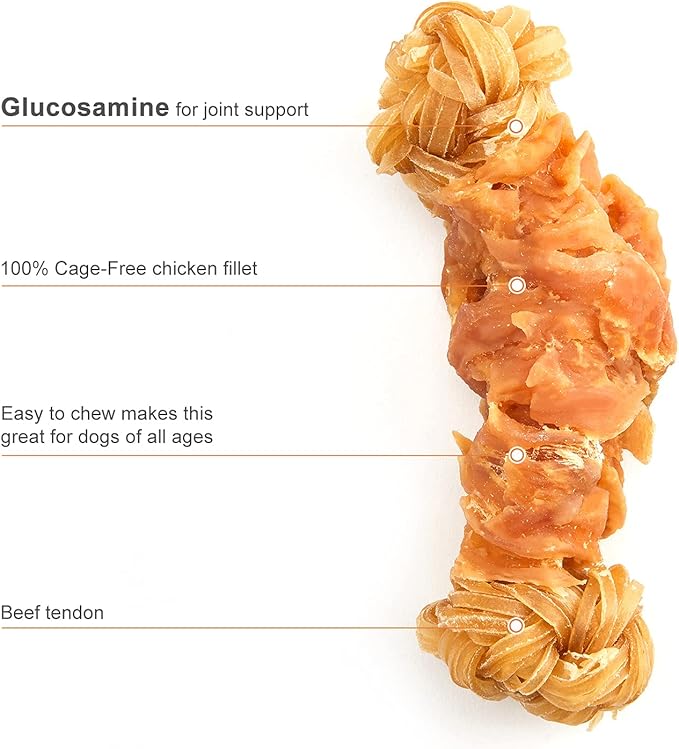 Jungle Calling Beef Tendons for Dogs, Chicken Wrapped Tendons Dog Chews Long Lasting Hip and Joint Supplement for Dogs with Glucosamine (Knotted Bone)