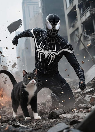 Cat Bat Mask Halloween Costumes Accessories for Cats, Cat Bat Cosplay Apparel (Medium, Black Spider)