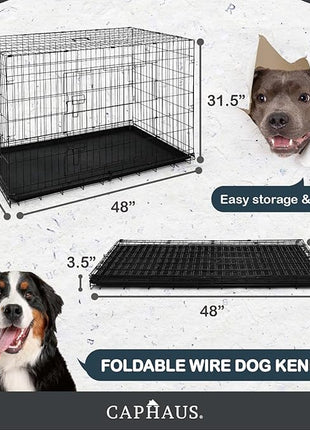 CAPHAUS Foldable Dog Crate Wire Metal Kennel w/Leak-Proof Pan & Protecting Feet & Divider Panel, Small, Medium & Large Indoor Cage, 48” w/Single or Double Doors