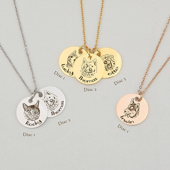 LONAGO 925 Sterling Silver Custom Dog Cat Portrait Photo Necklace Personalized Pet Engraved Picture Pendant Memorial Gift Name Jewelry for Women Mom