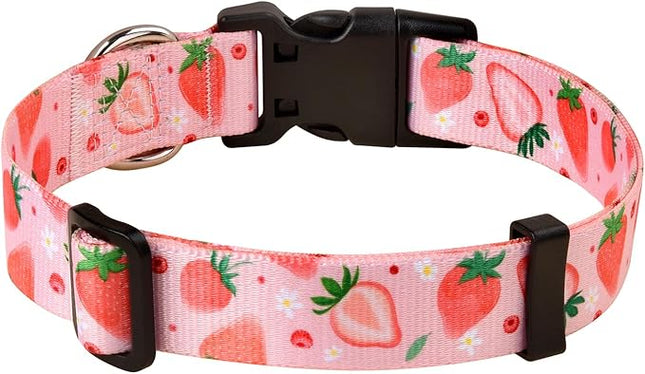 Dog Collar with Bohemia Floral Tribal Geometric Patterns - Soft Ethnic Style Collar Adjustable for Small Medium Large Dogs(Strawberry,M)
