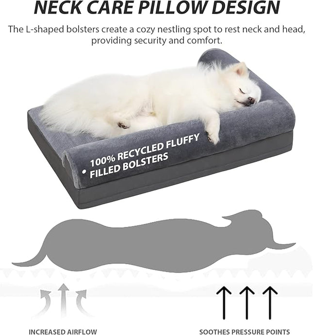 KSIIA Orthopedic Dog Bed - Waterproof Dog Couch Bed with Egg Crate Foam & Nonskid Bottom, 30 x 20 Inch, Gray