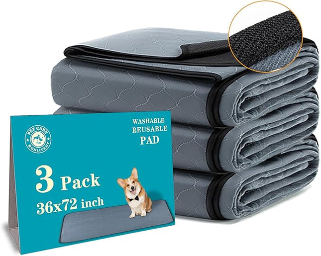 Washable Pee Pads for Dogs 3 Pack, 36x72, Reusable Puppy Pads, Reusable Pee Pads with Quick Dry, Anti-Slip Dog Cat Pee Pads, Whelping Pads, Dog Pen Mat