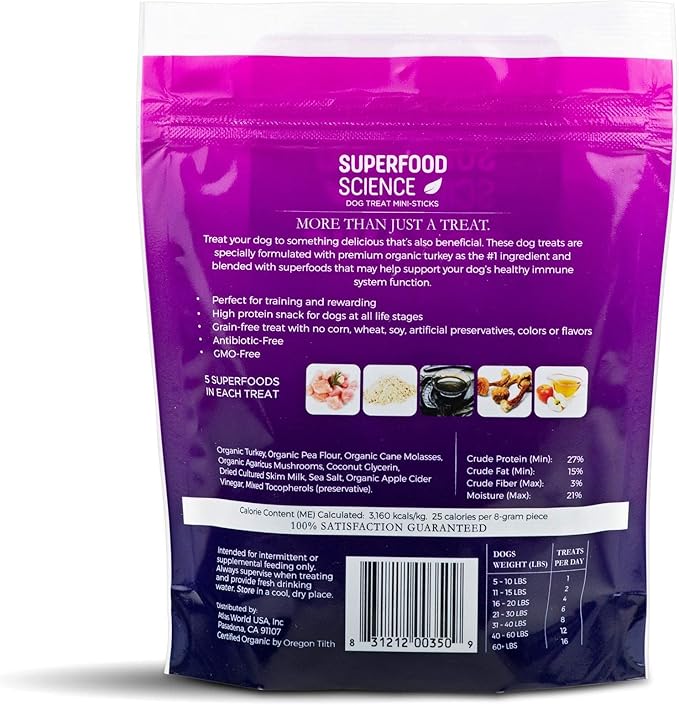 Organic Dog Treats for Small, Medium & Large Dogs – All-Natural Turkey Training Treats for Puppies & Adult Dogs, Grain-Free, Hypoallergenic, Healthy, Low-Calorie, Semi-Soft Chews, Made in USA, 5 oz