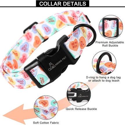 ARING PET Valentine's Day Dog Collar, Cute Candy Heart Pet Collars with Quick Release Buckle for Puppy Small Medium Large Boy Girl Dogs-M