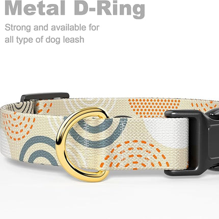 Rnivvi Dog Collar for Medium Dogs, Cute Heavy Duty Adjustable Puppy Collar with Quick Release Buckle for Girl & Female, Pet Accessories for Walking Running, M Length 1" Width, Modern Circle Art