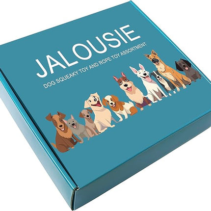 Jalousie Multipack Dog Squeaky Toys Bulk Bundle Pup Toy - Puppy Toys for Pets for Small Medium Breed (12 Pack Rope and Plush Animals)