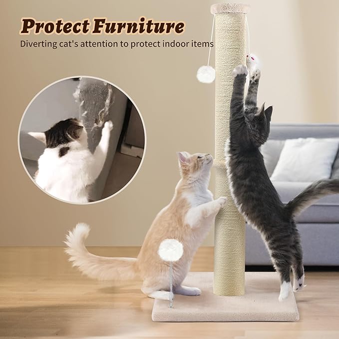 36 Inch Tall Cat Scratching Post – Sisal Cat Scratcher for Indoor Cats, Large Vertical Scratch Post, Sturdy Cat Scratch Pole Tower, Modern Cat Furniture for Kittens & Adults (Beige)