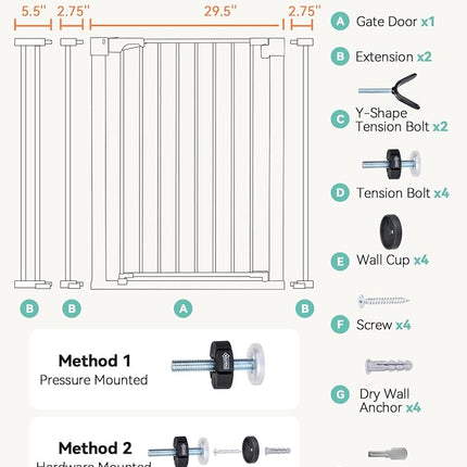 COMOMY 36" Extra Tall Baby Gate for Stairs Doorways, Fits Openings 29.5" to 43.3" Wide, Auto Close Sturdy Safety Dog Gate for House, Pressure Mounted Easy Walk Through Pet Gate with Door, Black
