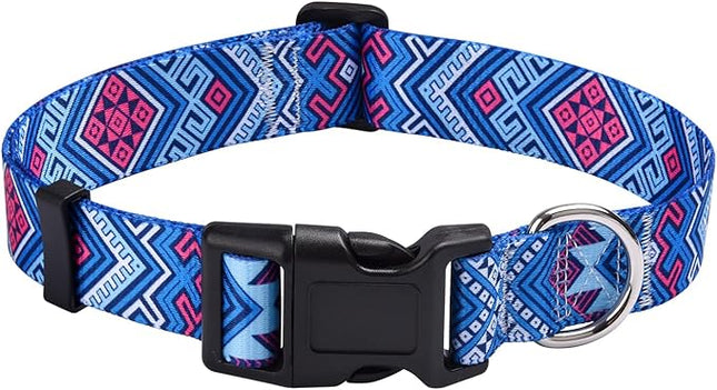Dog Collar with Bohemia Floral Tribal Geometric Patterns - Soft Ethnic Style Collar Adjustable for Small Medium Large Dogs(Blue Ethnic Style,S)