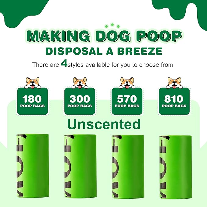 MUAMUA Biodegradable Dog Poop Bags 300 Count, 20 Rolls, Recyclable Waste with Dispenser, Large 9 x 13 Inches, Extra Thick, Leak Proof for Dogs and Cats