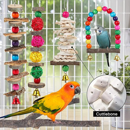 Bird Perch Bird Toys Parakeet Toys,Bird Cage Accessories Wooden Chew Toys Perch Stand for Parrot Conure Cockatiel Lovebird Parrotlet Budgie Finches and Other Small to Medium Sized Birds