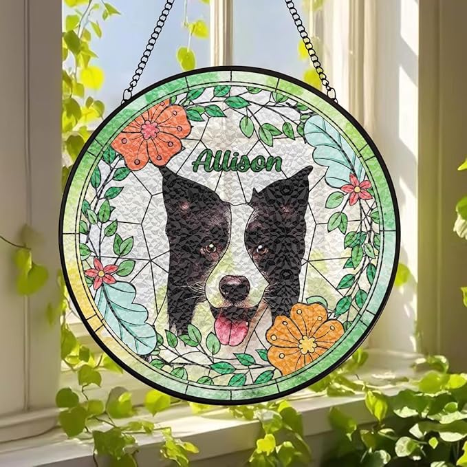 Custom Dog Portrait Stained Glass Suncatcher, Pet Memorial Stained Glass Photo Suncatcher, Staineds Glass Dog Memorial, Loss of Dogs Sympathy Gift Personalized, Pet Loss Gifts /9