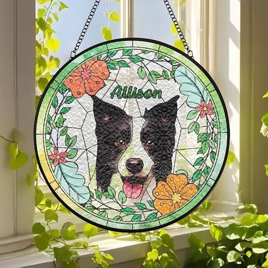 Custom Dog Portrait Stained Glass Suncatcher, Pet Memorial Stained Glass Photo Suncatcher, Staineds Glass Dog Memorial, Loss of Dogs Sympathy Gift Personalized, Pet Loss Gifts /9