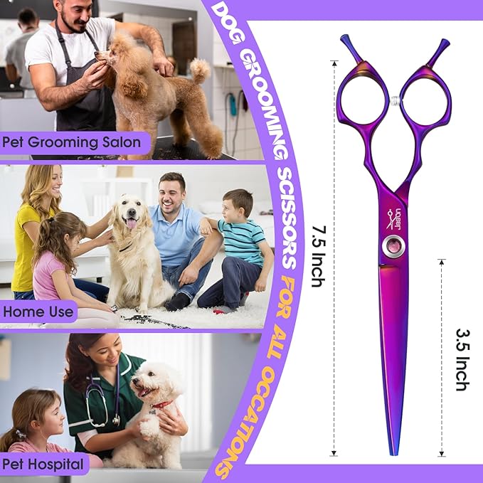 JASON Straight Scissors for Dogs - Updated 7.5" Dog Grooming Shears, Japanese 440C Stainless Steel Pet Shears, Professional Dog Cutting Scissors with Diamond Adjustable Screw