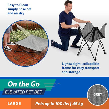 Coolaroo On-The-Go Elevated Dog Bed - Foldable Pop-Up Travel Dog Bed with Breathable, Moisture-Resistant Fabric, Carry Bag Included, Lightweight & Portable, Steel Gray, Large