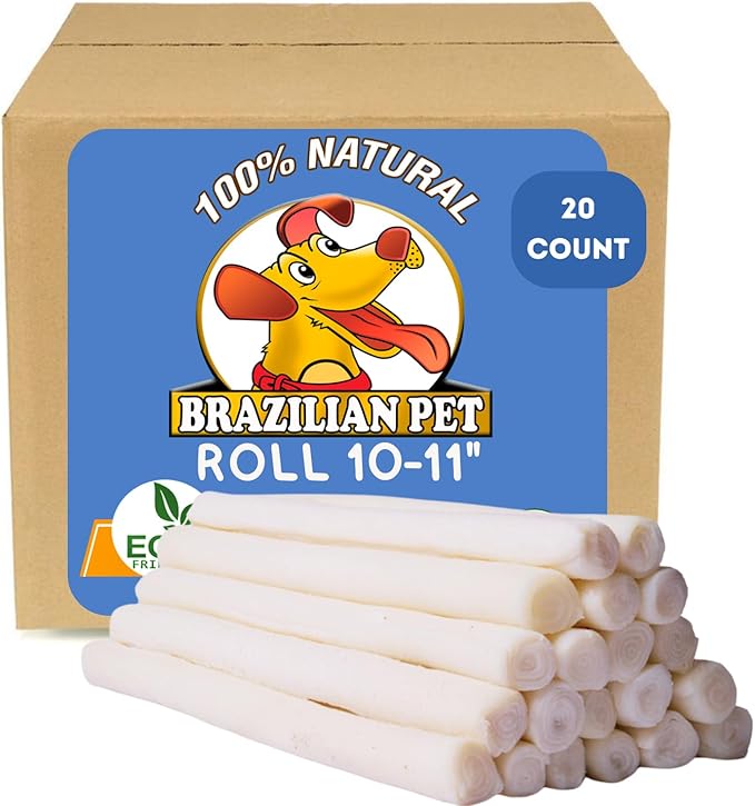 Brazilian Pet All Natural Treats Rawhide Retriever Beefhide Rolls Dog Chews Bones, Single Ingredient - Long Lasting Chew 10-11" (20 Count)