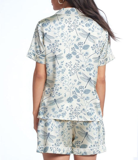 Women’s Silk Satin Pajama Set, Short Sleeve Button Down 2 Piece PJs with Shorts, Cozy Loungewear & Matching Holiday Pajamas