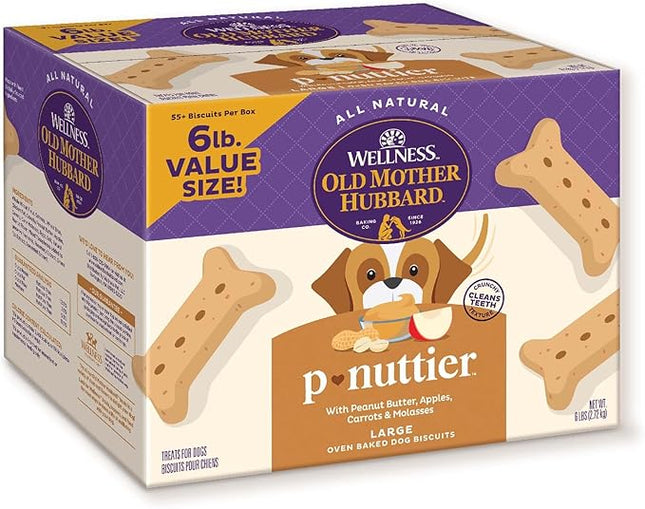 Old Mother Hubbard Wellness P-Nuttier Dog Biscuits, Natural, Training Treats, Peanut Butter Flavor, Large Size, (6 Pound Box)