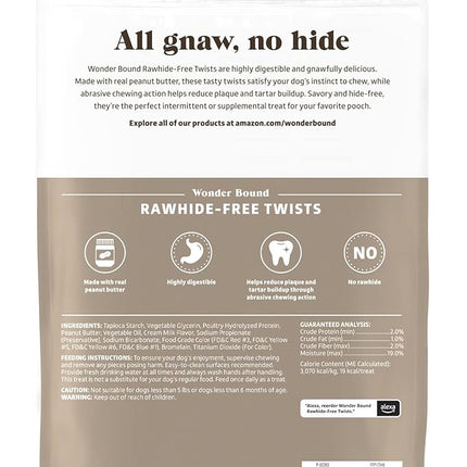 Amazon Brand - Wonder Bound Peanut Butter Flavor Rawhide Free Twists Dog Treats, Long-Lasting, Easily Digestible Dental Health Chews, 55 Count, 12 Ounces (Pack of 2)