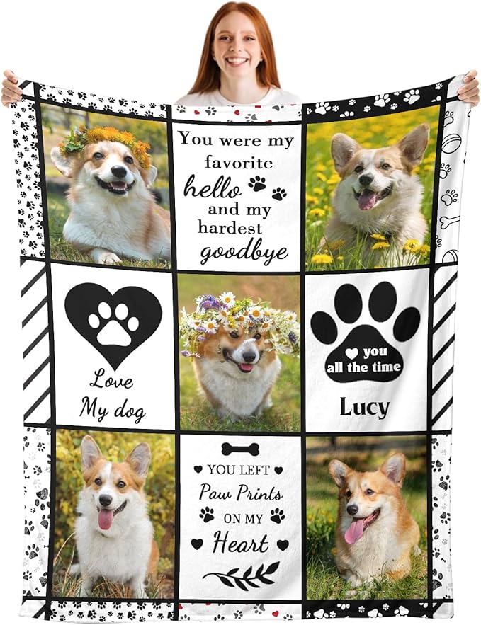Pet Memorial Blanket Gifts Personalized Dog Memorial Blanket with Photos Dog Memorial Gifts for Loss of Dogs Cat Pet Sympathy Bereavement Passing Away Gifts Cat Loss Gift