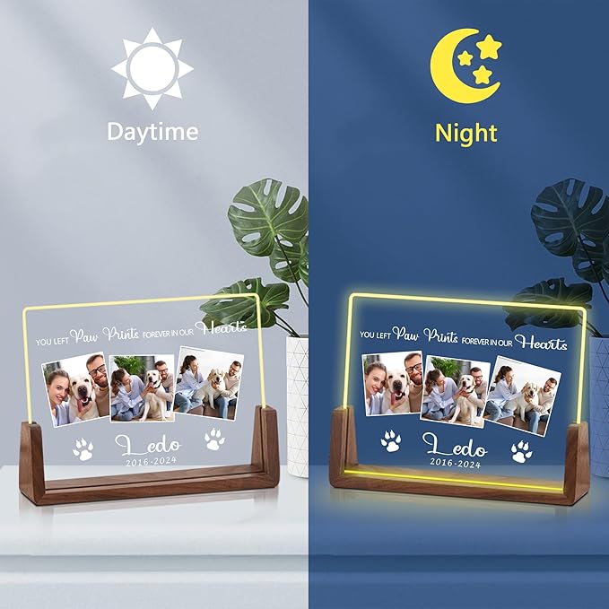 Custom Dog Memorial Gifts for Loss of Dog, Customized Pet Memorial Gifts, Personalized Dog Memorial Night Light Acrylic Plaque, In Memory of Dog, Loss of Pet Sympathy Gifts, Memorial Gifts for Cats