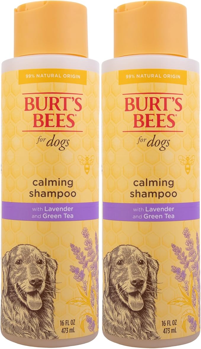 Burt's Bees for Pets Calming Dog Shampoo with Lavender and Green Tea, 2 Pack, 95% Natural Origin Formulas, Calming Lavender Dog Shampoo - Gentle Dog Shampoo, Best Dog Shampoo, Lavender, 2pk, 16 oz