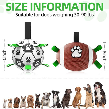 QDAN Dog Soccer Ball Football Set - 2 PCS Dog Balls with Strap for Tug of War, Soccer Ball Football Toys for Small Medium Large Dogs, Herding Ball for Dogs, Dog Birthday Toy