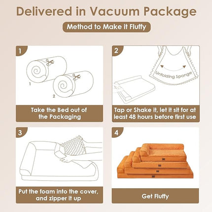 EHEYCIGA Memory Foam Dog Bed XXL, Giant Dog Bed Orthopedic with Washable Removable Cover, Waterproof Pet Bed Couch for Jumbo Dogs, 48x35x7.5 Inches, Pumpkin