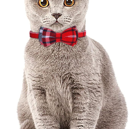 Faleela 2 Pack/Set Cat Collar with Cute Bow Tie and Bell,Breakaway Plaid Shirt Collar for Kitty Adjustable Safety