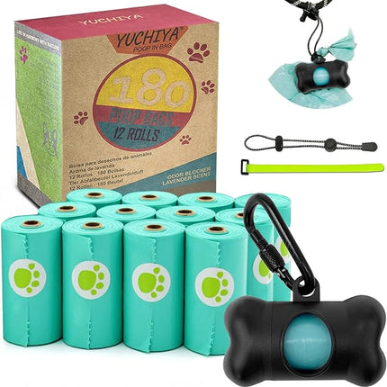 Dog Poop Pickup Bags Holder Dispenser with Standard-Sized Leak-Proof Scented Doggy Waste Bags and Carabiner with Safety Lock&Fastener Never Loose on Leash Lead Again (1 Holder 195 Bags, Black)