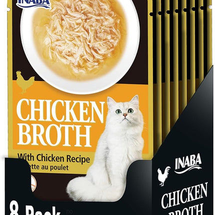 Inaba Chicken Broth, Side Dish/Topper for Cats with Vitamin E, 1.76 Ounce Pouch, 8 Pouches Total, Chicken Recipe