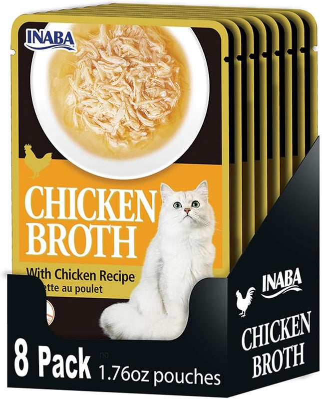Inaba Chicken Broth, Side Dish/Topper for Cats with Vitamin E, 1.76 Ounce Pouch, 8 Pouches Total, Chicken Recipe