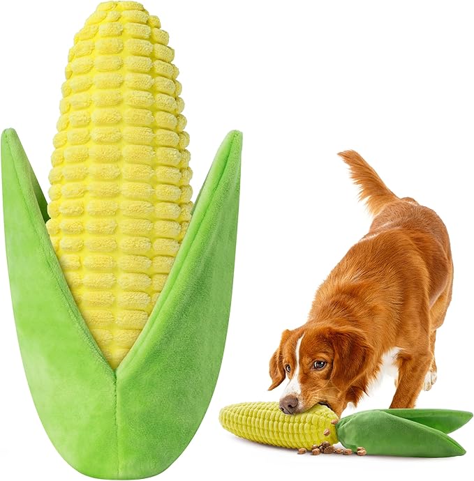 Vitscan Tough Dog Toys for Not Aggressive Chewers, Durable Dog Chew Toys for Small Medium Large Dogs,Interactive Crinkle Squeaky Dog Toys to Keep Them Busy Corn Plush Puppy IQ Training Dogs Puzzle Toy