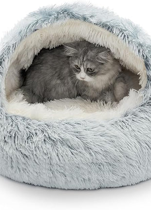 CATISM Cozy Cat Pod - Plush Hooded Cat Bed Cave, Self Warming, Removable Washable with Non-Slip Bottom