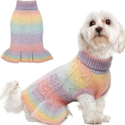 QBLEEV Dog Sweater Dress, Christmas Pullover for Small Dogs, Soft Warm Winter Puppy Vest Turtleneck Holiday Outfit for Girls Boys S