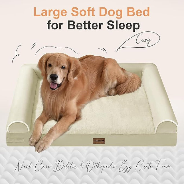 Small Dog Bed Orthopedic Washable: Beds Bolster Small Sized Dogs Bed Egg Crate Foam Couch Sofa Waterproof with Removable Cover - Beige