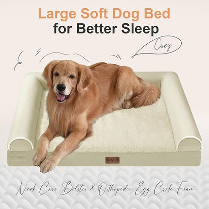 Large Dog Bed Orthopedic Washable: Beds Bolster XL Bed Medium Large Dogs Egg Crate Foam Couch Sofa Waterproof with Removable Cover - Beige