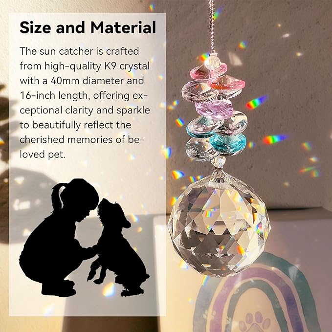 Pet Memorial Gifts for Dogs, Loss of Cat Sympathy, Remembrance Bereavement Crystal Suncatcher with Natural Cat's Eye Stone Paw, Rainbow Bridge Memorial Gift for Passing Away Loving Pets