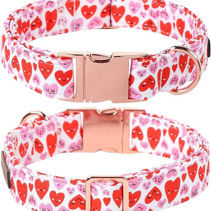 Lionet Paws Valentine's Dog Collar, Cute Pink Heart Dog Collar for Large Dogs, Adjustable Cotton Love Pet Collars for Large Dogs