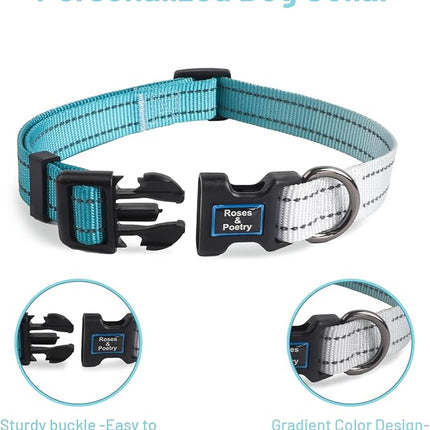Roses&Poetry Small Dog Collar, Adjustable Personalized Durable Pet Collars for Small Medium Large Dogs (Teal-S)