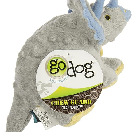 goDog Dinos Frills Squeaky Plush Dog Toy, Chew Guard Technology - Gray, Small