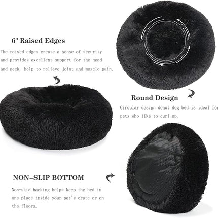 nononfish Puppy Beds for Small Dogs Washable 19" Black Calming and Anxiety Pet Beds Fluffy and Plush Durable Small Dog Bed