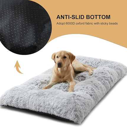 BFPETHOME Dog Beds for Large Dogs, Plush Dog Crate Bed Fluffy Cozy Kennel Pad for Sleeping &Ease Anxiety, Washable Pet Mats with Anti-Slip Bottom for Large Medium Dogs, Pet Bed Grey
