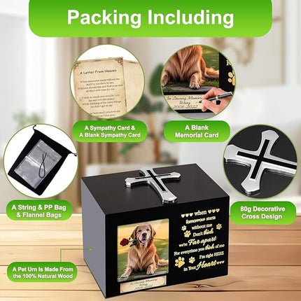 Handmade Pet Urns for Dog or Cat,Wooden Waterproof Memorial Pet Keepsakes Urns,Pet Ashes Box with Photo Frame,Decorative Cross, Honoring Your Beloved Pets,Pet Sympathy Remembrance Gift