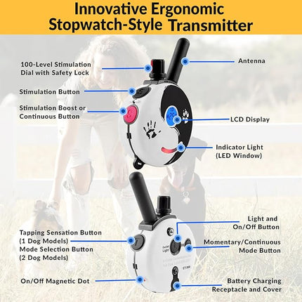 Educator E-Collar Dog Training Collar, Rechargeable Remote + Finger Clicker, for Small to Medium Dogs, Humane Tapping Stimulation, 100 Levels, Tone, Light, 1/2 Mile 1 Dog, Zen