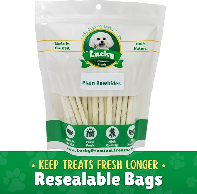 Natural Rawhide Twist Sticks Dog Treats – 125ct. Premium Rawhide Chew Sticks – Long Lasting Chews for Small Dogs and Puppy Treats Made with Natural Beef Hide