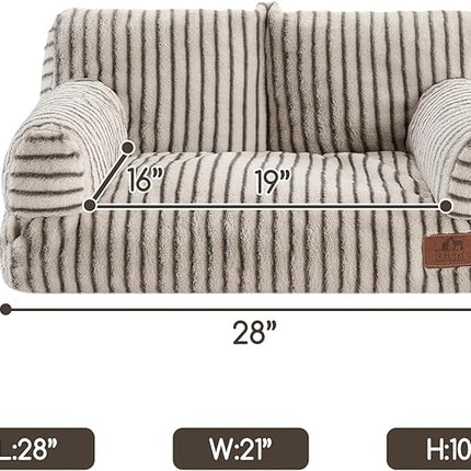 Hollypet Fluffy Plush Pet Cat Couch Soft Calming Pet Sofa Beds for Medium Small Cats and Dogs, Dark Gray Stripes