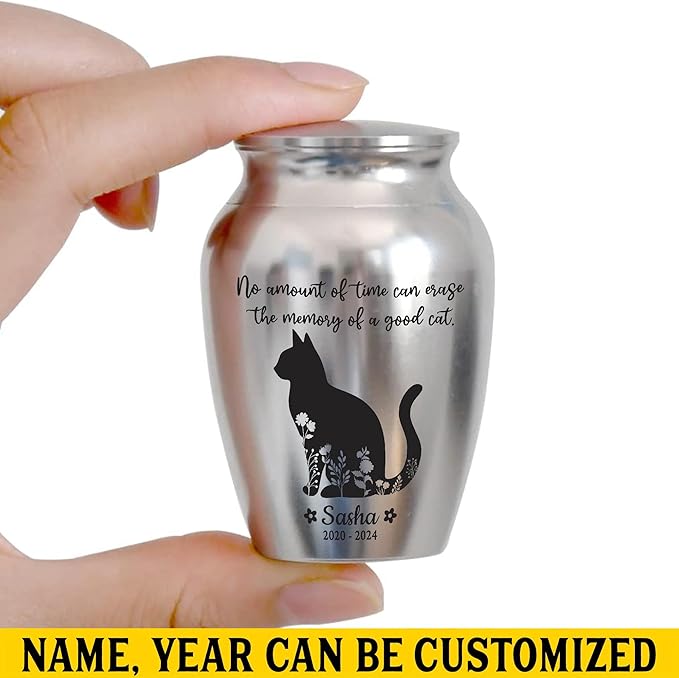 Artsy Woodsy Personalized Pet Memorial Mini Urns - Stainless Steel Decorative Keepsake Urns for Ashes, 2.56 inch, Gifts for Cat Lovers in Loving Memory