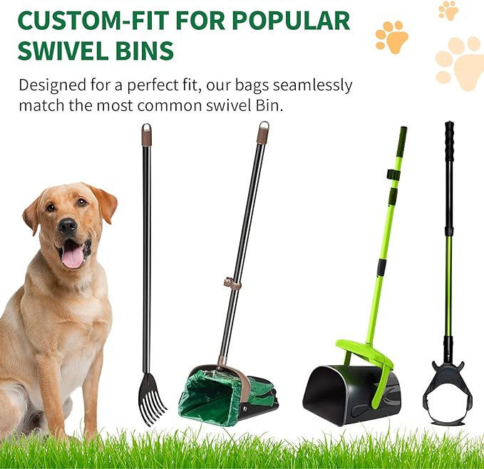 125 Bulk Pack Extra Large Dog Poop Bags for A&H Swivel Bin Pooper Scooper, Pet Waste Bags with Handle for Dog Poop Cat Litter, Heavy Duty Leakproof Unscented